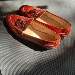 J. Crew Reddish Brown Patent Leather Loafers with Decorative Strap